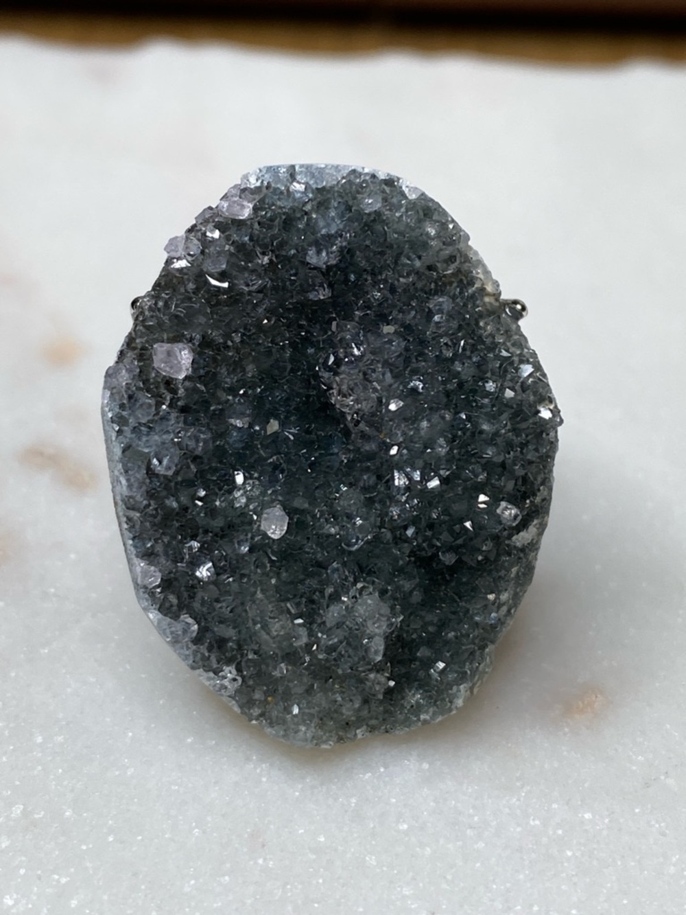 Apophyllite Druzy Ring • Raw Crystal Cluster • Adjustable Silver Statement Ring - Picture 4 of 14